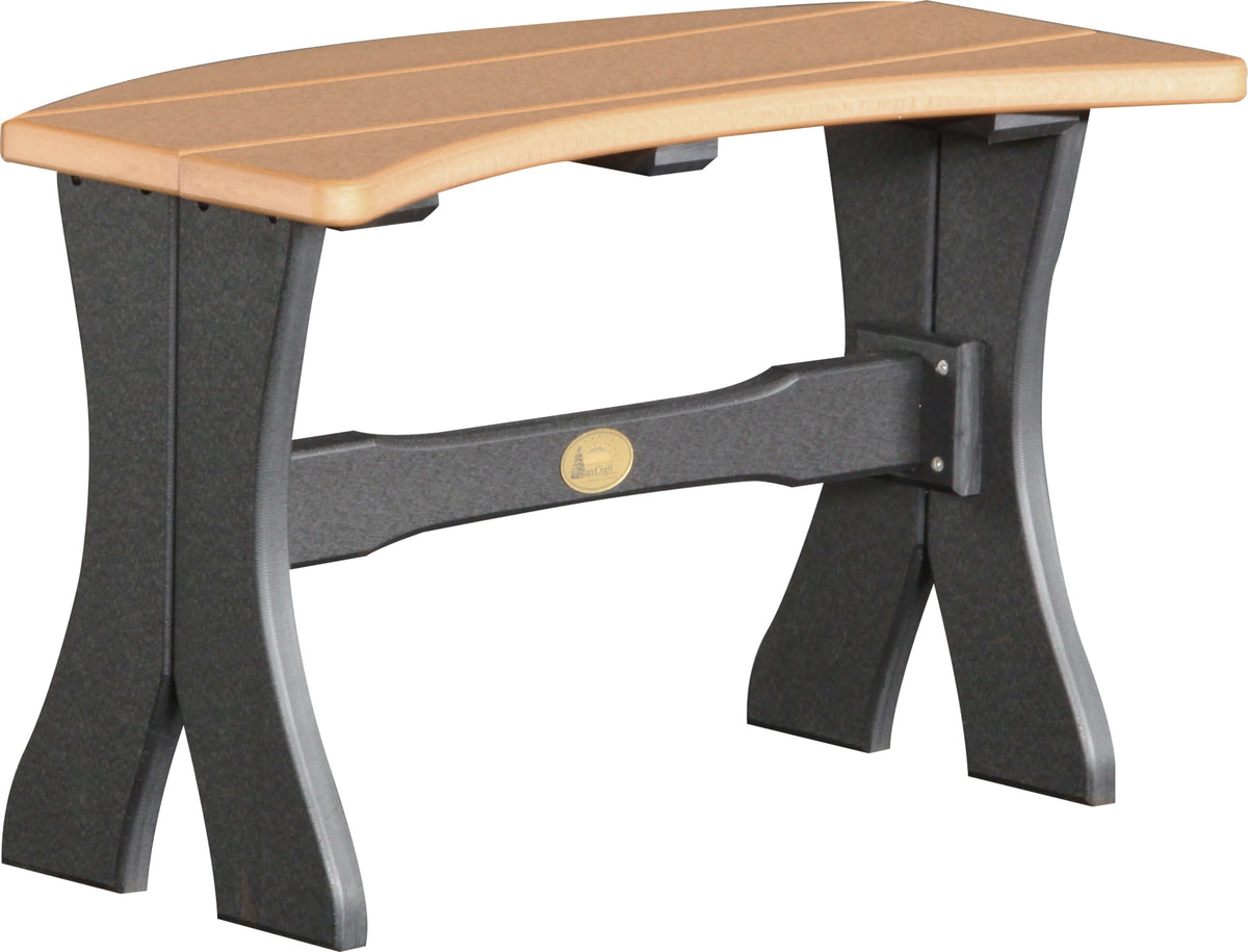 LuxCraft 4' Round Outdoor Dining Table 5-Piece Set | Dining Table Benches in Cedar and Black — circular dining surface, long-life recycled poly