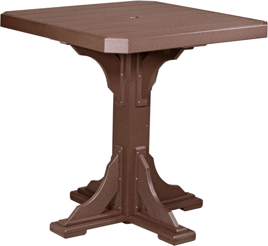 LuxCraft 41" Square Outdoor Dining Table | Bar Height in Chestnut Brown — recycled poly square tabletop for square-format patio dining
