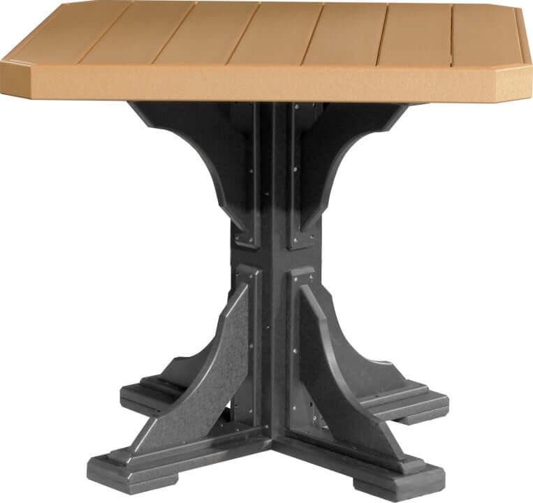 LuxCraft 41" Square Table Outdoor Dining Set with Adirondack Arm Chairs in Cedar and Black — angled-back lounge design, fade-resistant poly