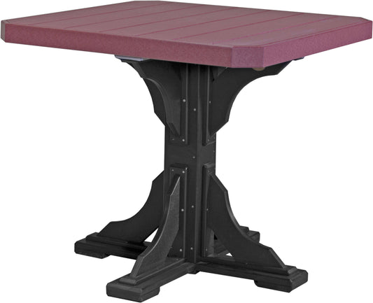 LuxCraft 41" Square Outdoor Dining Table | Counter Height in Cherrywood and Black — recycled poly square tabletop for square-format patio dining