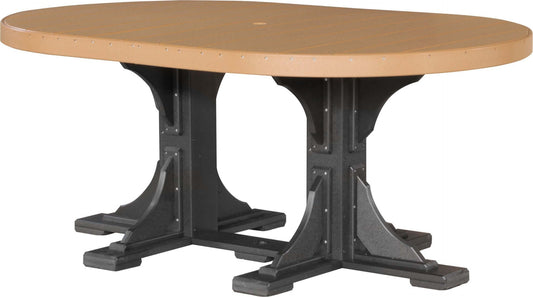 LuxCraft 6' Oval Outdoor Dining Table | Dining Height in Cedar and Black configured for oval-table entertaining — recycled HDPE construction