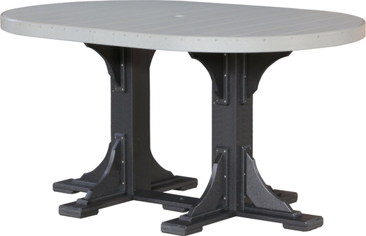 LuxCraft 6' Oval Outdoor Dining Table | Bar Height in Dove Gray and Black — umbrella-ready oval table, recycled HDPE construction