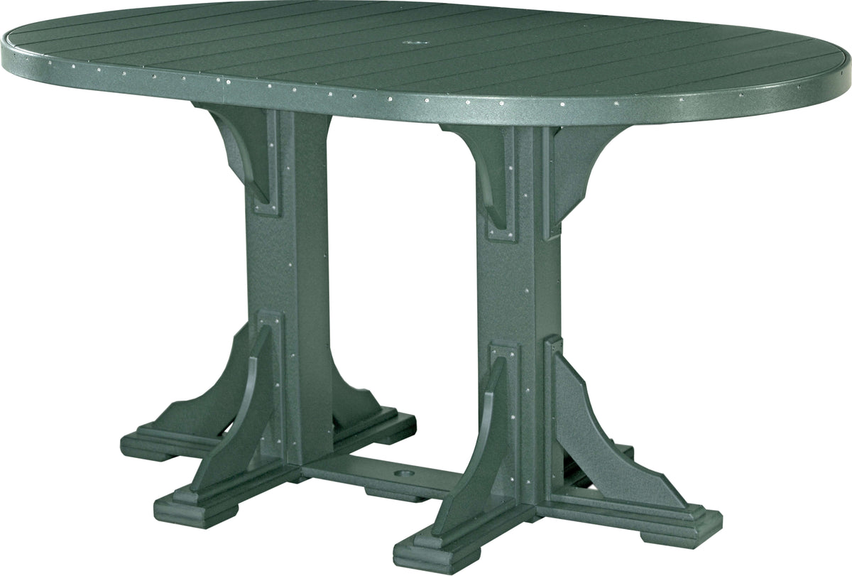 LuxCraft 6' Oval Outdoor Dining Table | Bar Height in Green — Amish-crafted recycled poly, 20-year poly durability