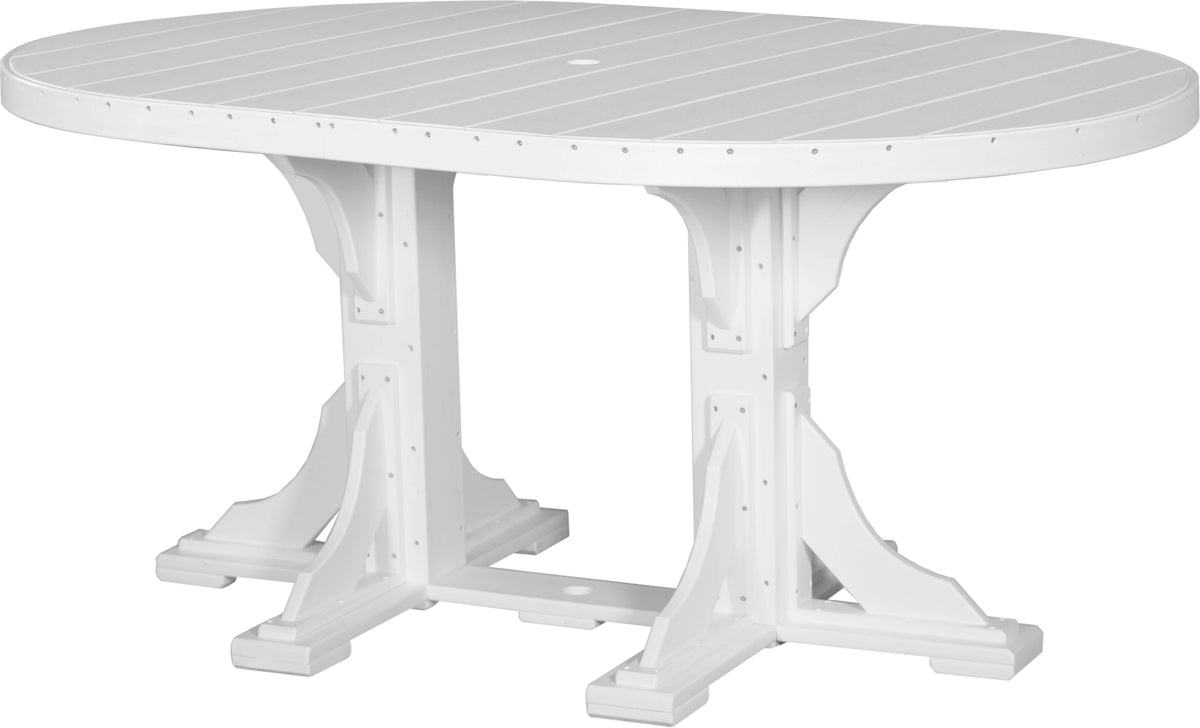 LuxCraft 6' Oval Outdoor Dining Table | Counter Height in White — umbrella-ready oval table, fade-resistant poly