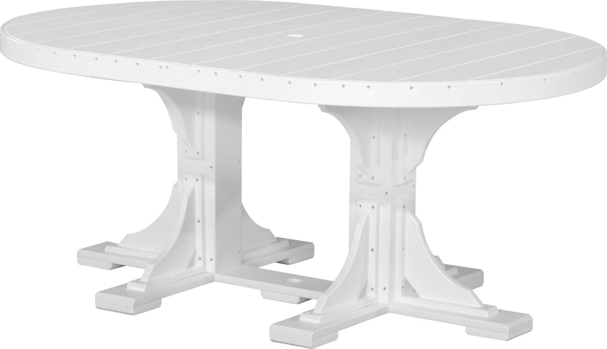 LuxCraft 6' Oval Outdoor Dining Table | Dining Height in White positioned for elongated patio dining — all-weather outdoor build