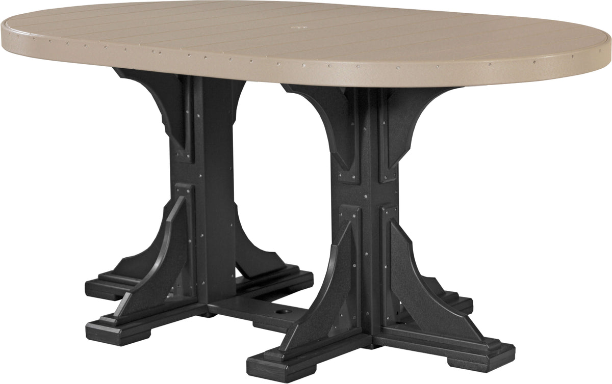 LuxCraft 6' Oval Outdoor Dining Table | Counter Height in Weatherwood and Black — Amish-crafted recycled poly, weather-resistant design