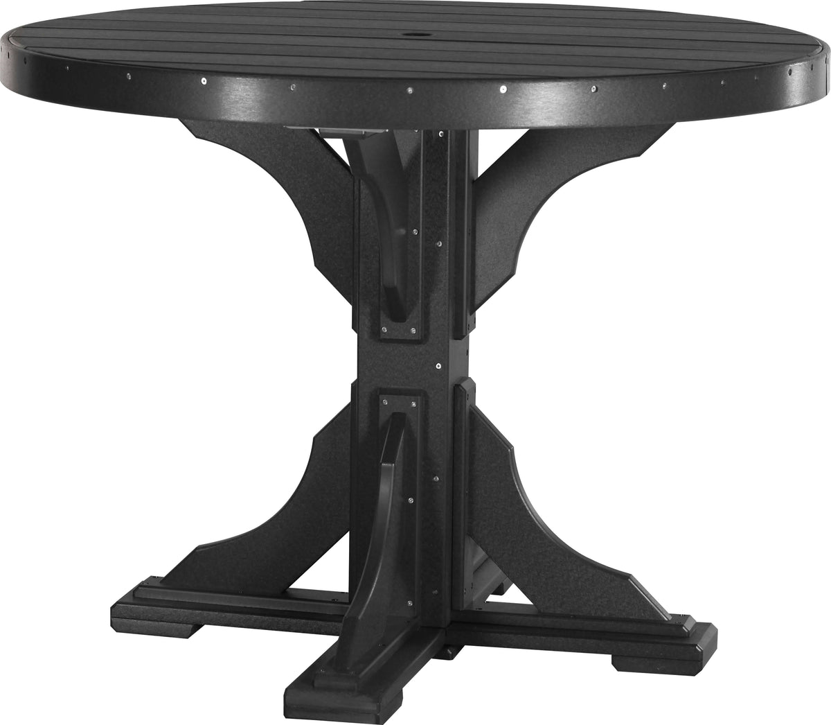 LuxCraft 4' Round Outdoor Dining Table features umbrella hole for added shade and variety of color options