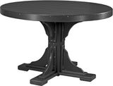 LuxCraft 4' Round Outdoor Dining Table 5-Piece Set | Dining Table Benches in Black — circular dining surface, long-life recycled poly
