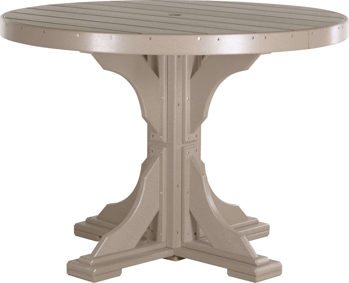 LuxCraft 4' Round Outdoor Dining Table 5-Piece Set | Dining Table Benches in Weatherwood — Amish-crafted recycled poly, commercial-grade poly