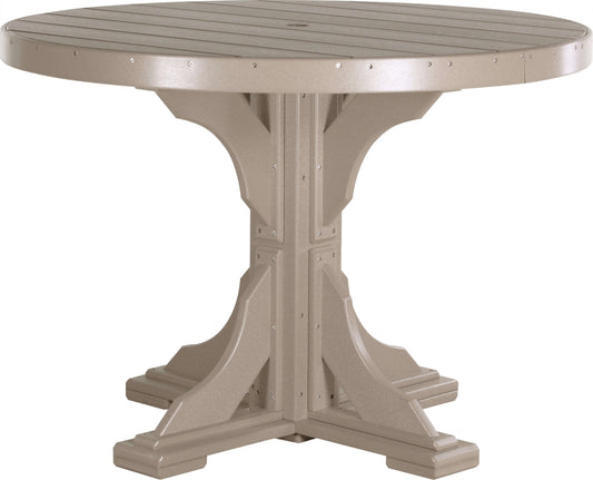 LuxCraft 4' Round Outdoor Dining Table 5-Piece Set | Dining Table Benches in Weatherwood — Amish-crafted recycled poly, commercial-grade poly
