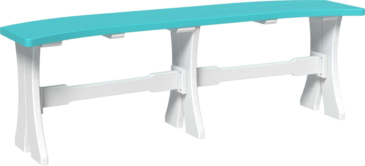 LuxCraft 52" Dining Height Table Bench in Aruba Blue and White paired for outdoor garden-bench use — weather-resistant design