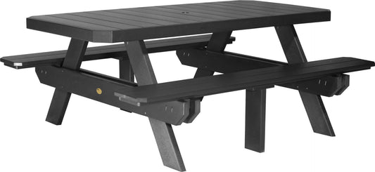 LuxCraft 6' Rectangular Outdoor Picnic Table in Black staged for porch and deck use — weather-resistant design