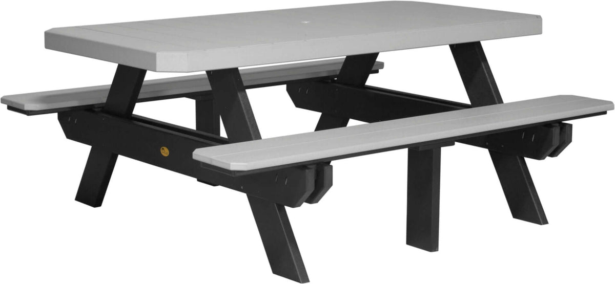LuxCraft 6' Rectangular Outdoor Picnic Table in Dove Gray and Black — Amish-crafted recycled poly, 20-year poly durability