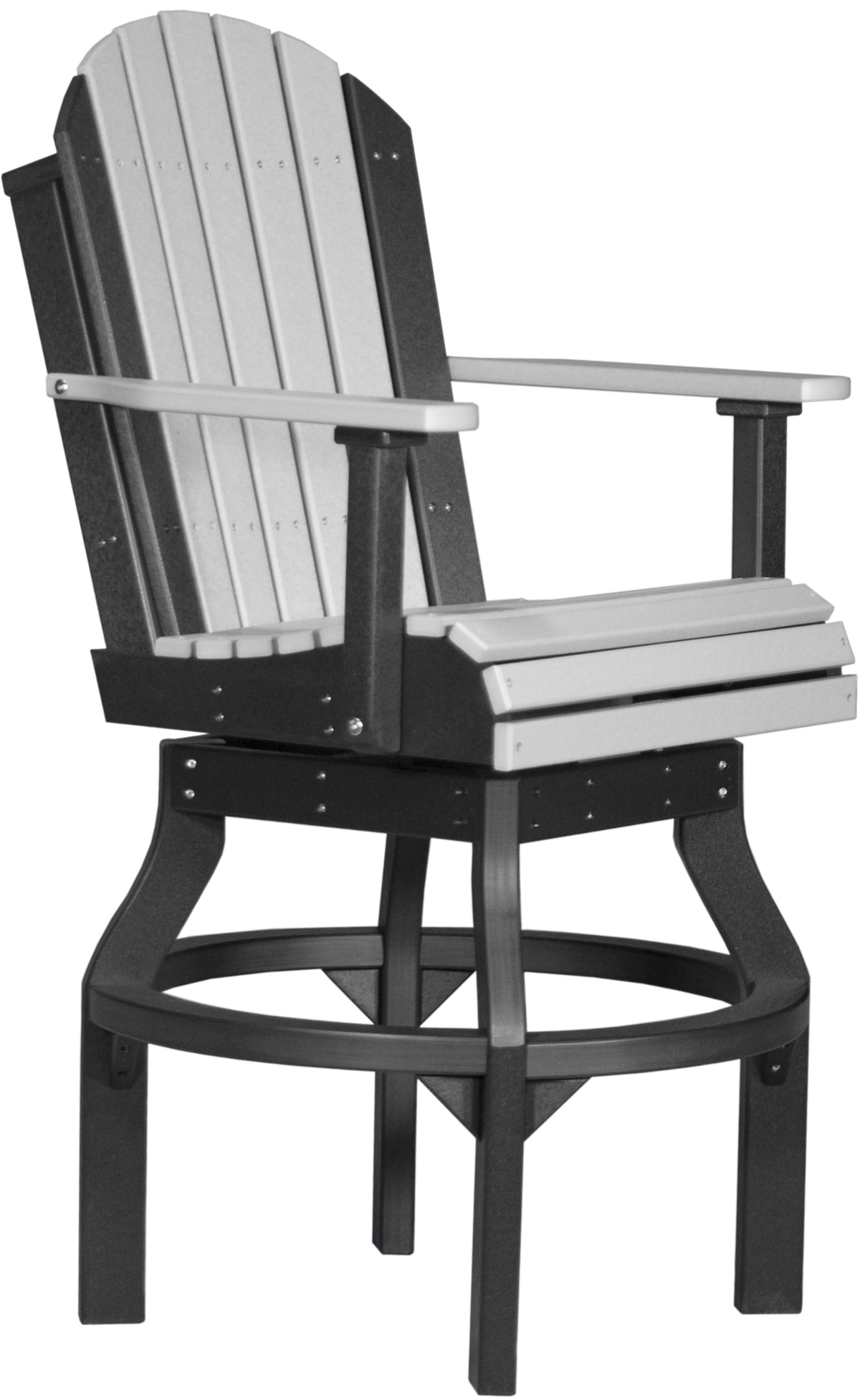 LuxCraft Adirondack Dining Swivel Chair | 3 Height Options in Dove Gray and Black — wide armrests and reclined back for backyard relaxation
