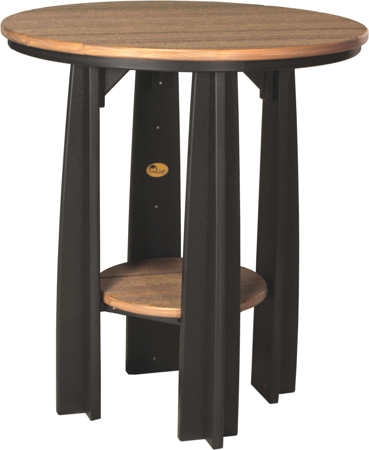 LuxCraft Balcony Table 3-Piece Conversation Set in Antique Mahogany and Black — wide armrests and reclined back for backyard relaxation