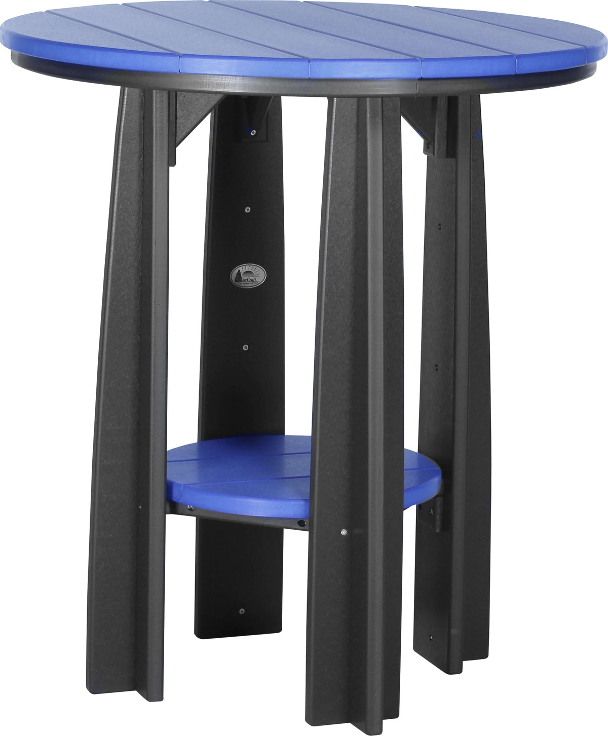 LuxCraft Balcony Table 3-Piece Conversation Set in Blue and Black — wide armrests and reclined back for backyard relaxation