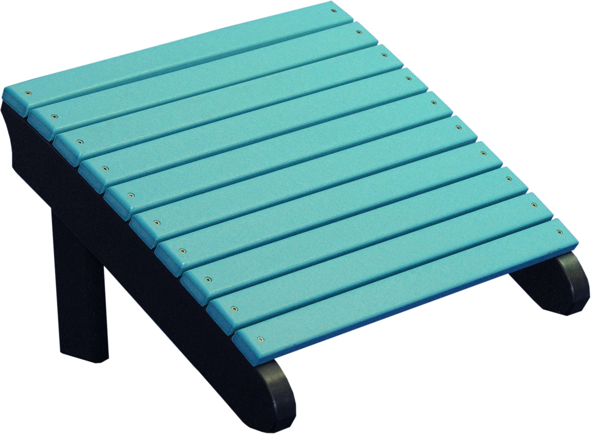LuxCraft Deluxe Adirondack Footrest in Aruba Blue and Black — Amish-crafted recycled poly, 20-year poly durability
