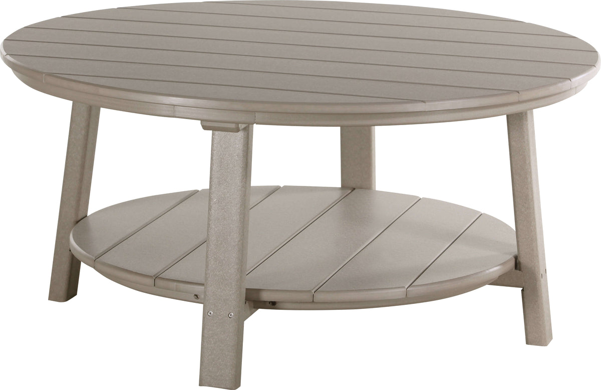 LuxCraft 5-Piece Conversation Set with Royal Adirondack Chairs in Weatherwood — Amish-crafted recycled poly, 20-year poly durability