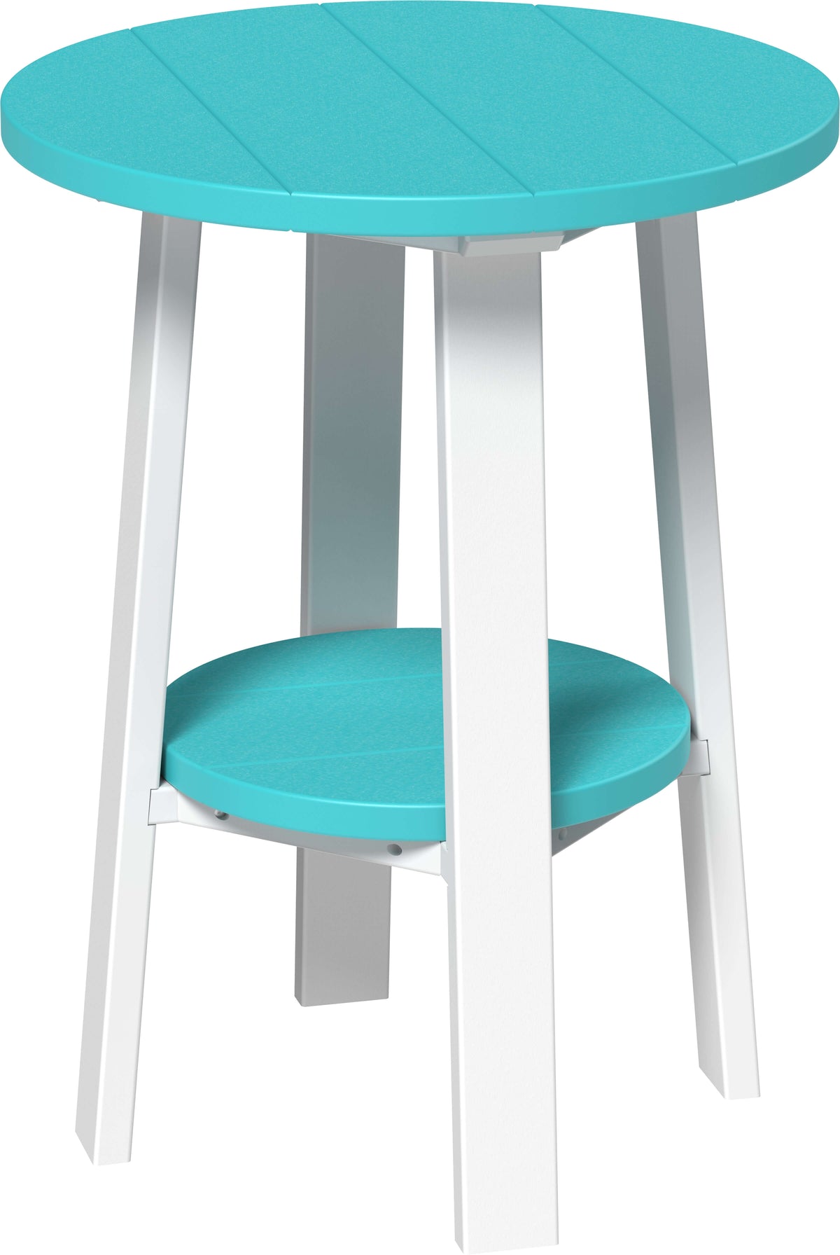 LuxCraft 2' Adirondack Balcony Glider Chair 3-Piece Set in Aruba Blue and White — 24-inch seat counter-height, long-life recycled poly