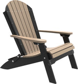 LuxCraft Folding Adirondack Chair in Weatherwood and Black — angled-back lounge design, long-life recycled poly
