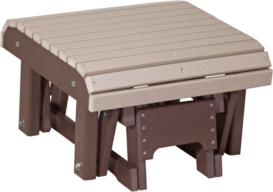 LuxCraft Glider Footrest in Weatherwood and Chestnut Brown — matching glider footrest accessory for outdoor lounge pairing