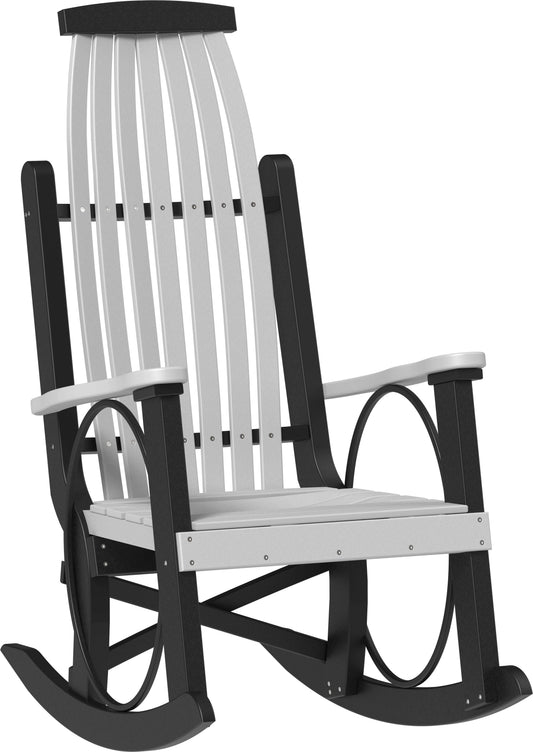 LuxCraft Grandpa's Rocker 3-Piece Set (Deluxe End Table) in Dove Gray and Black — classic porch-rocker profile, fade-resistant poly