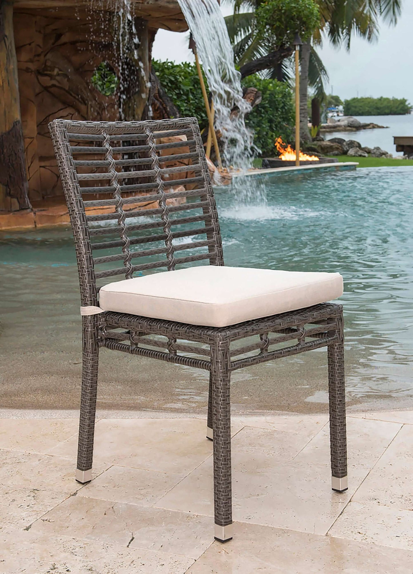 Panama Jack Graphite Stackable Side Chair with Cushion