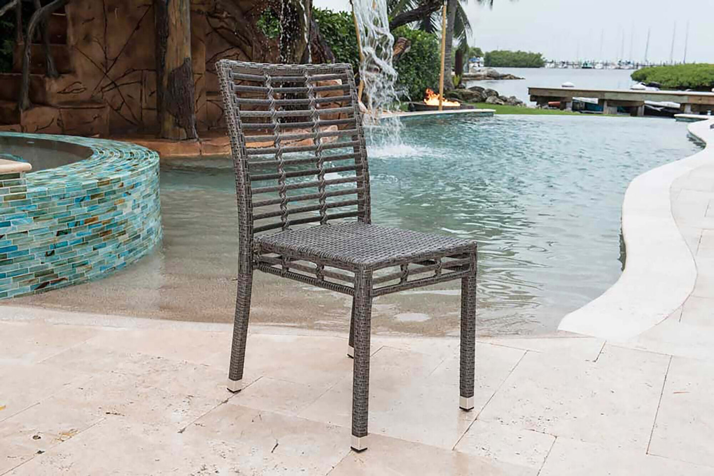 Panama Jack Graphite Stackable Side Chair with Cushion