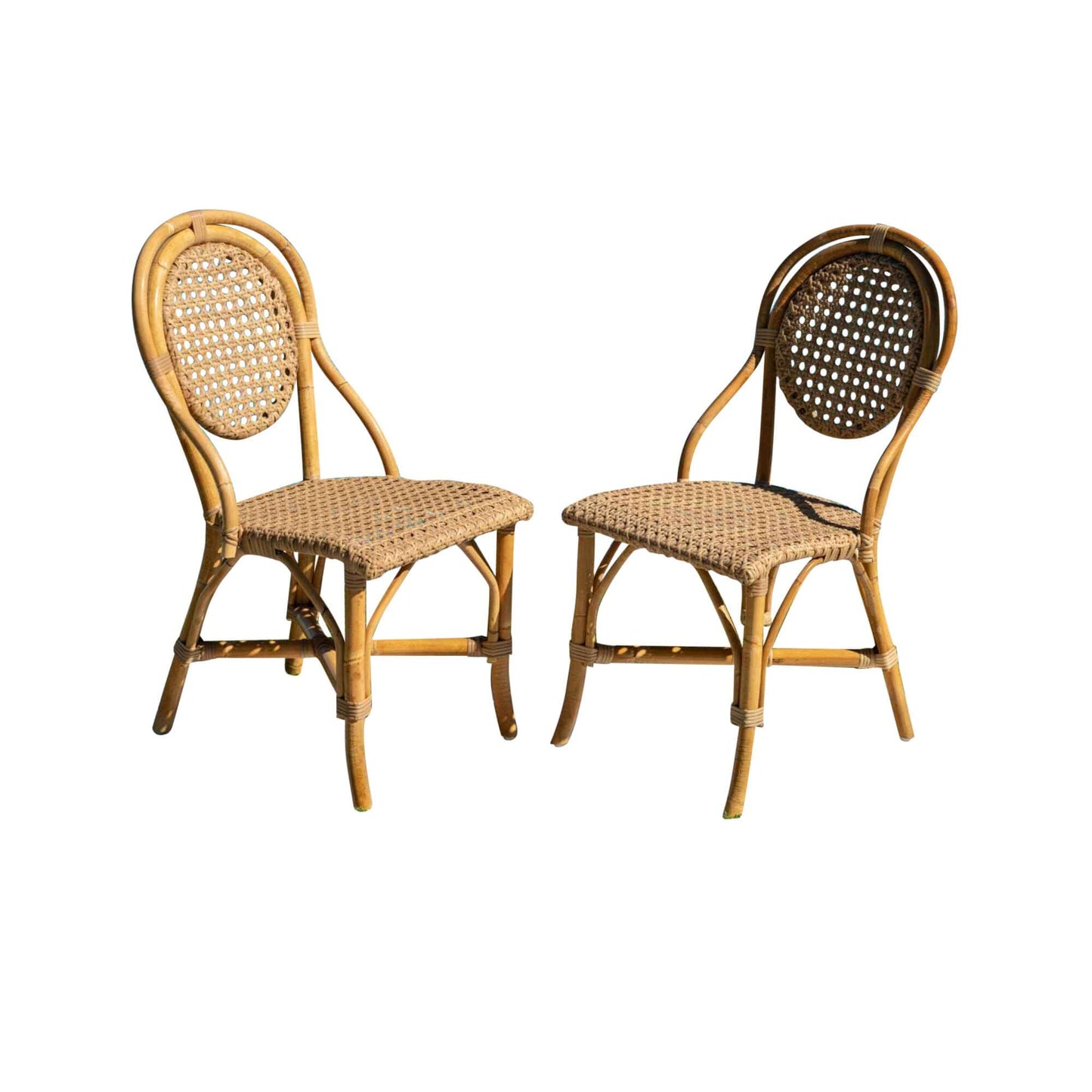 Panama Jack indoor or sunroom set of 2 side chairs made from natural rattan frame with intricate weave