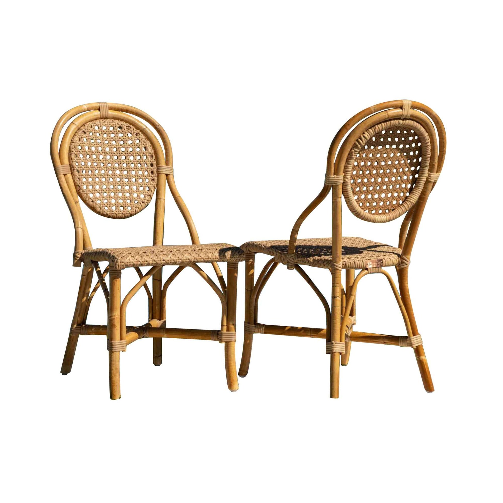 Panama Jack indoor or sunroom set of 2 side chairs made from natural rattan frame with intricate weave