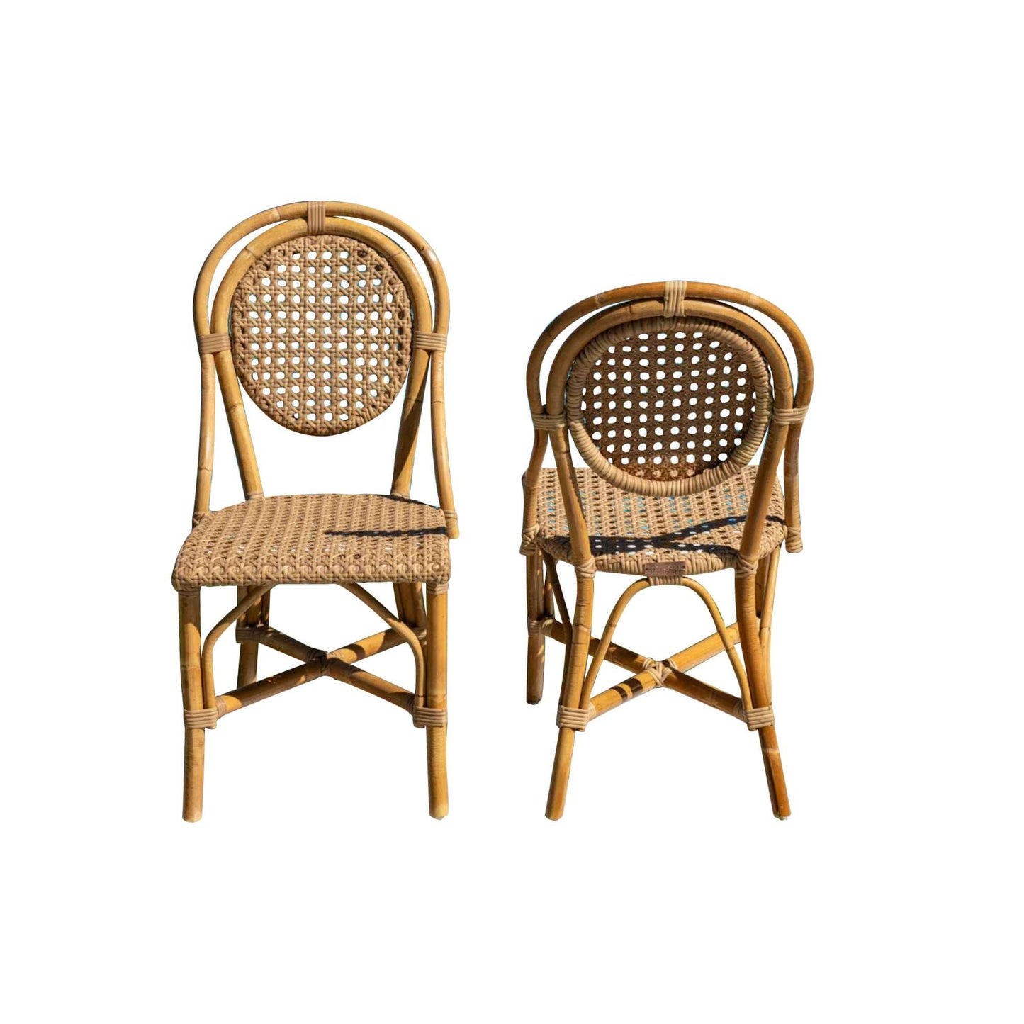 Panama Jack indoor or sunroom set of 2 side chairs made from natural rattan frame with intricate weave