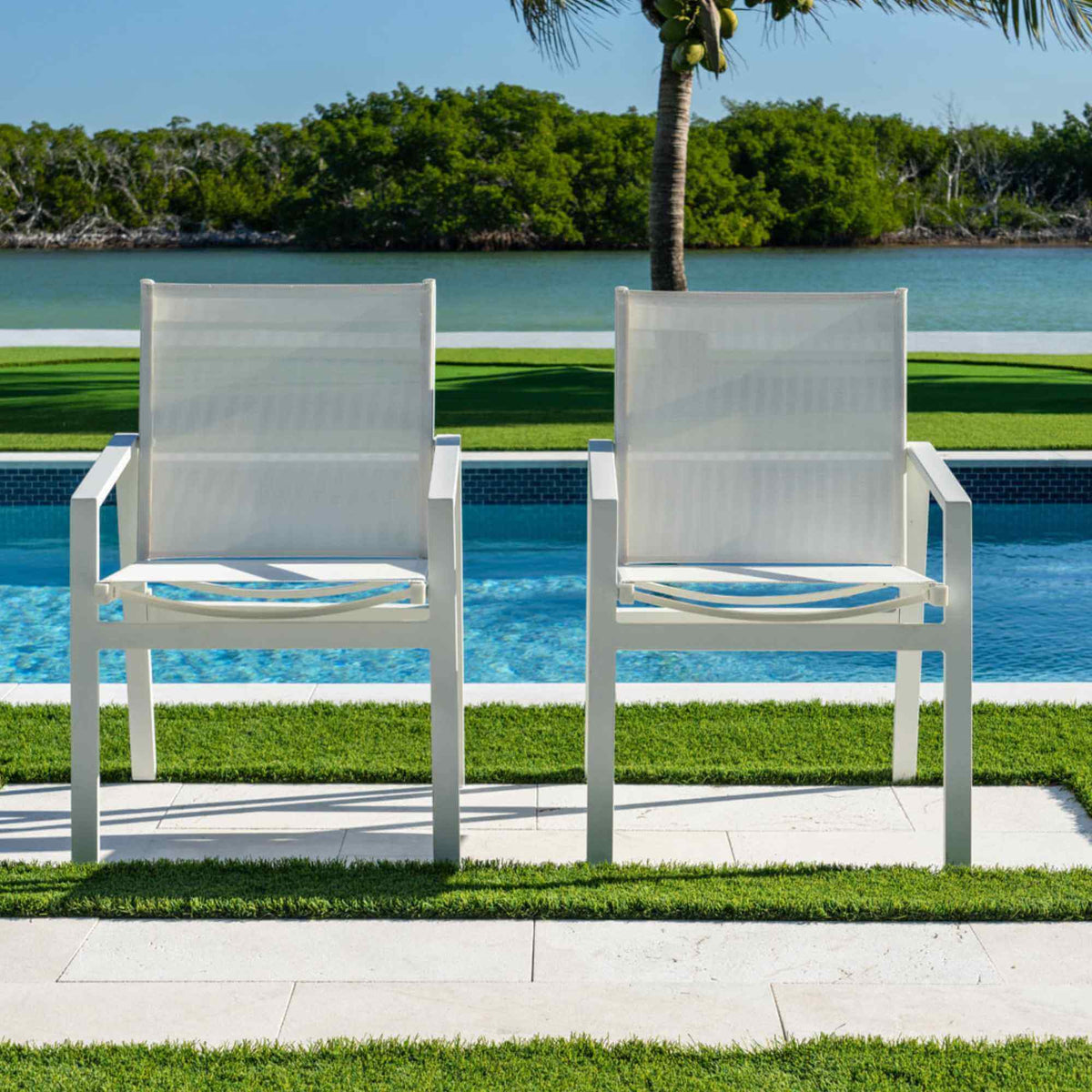 Panama Jack outdoor stackable armchairs set of 2 made with strong powder-coated finish resistant to corroding and scratching