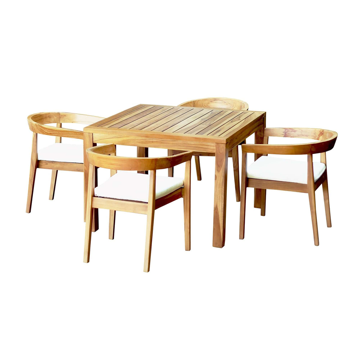 Panama Jack 5-piece outdoor square dining table set made with Grade-A teak wood with cushions