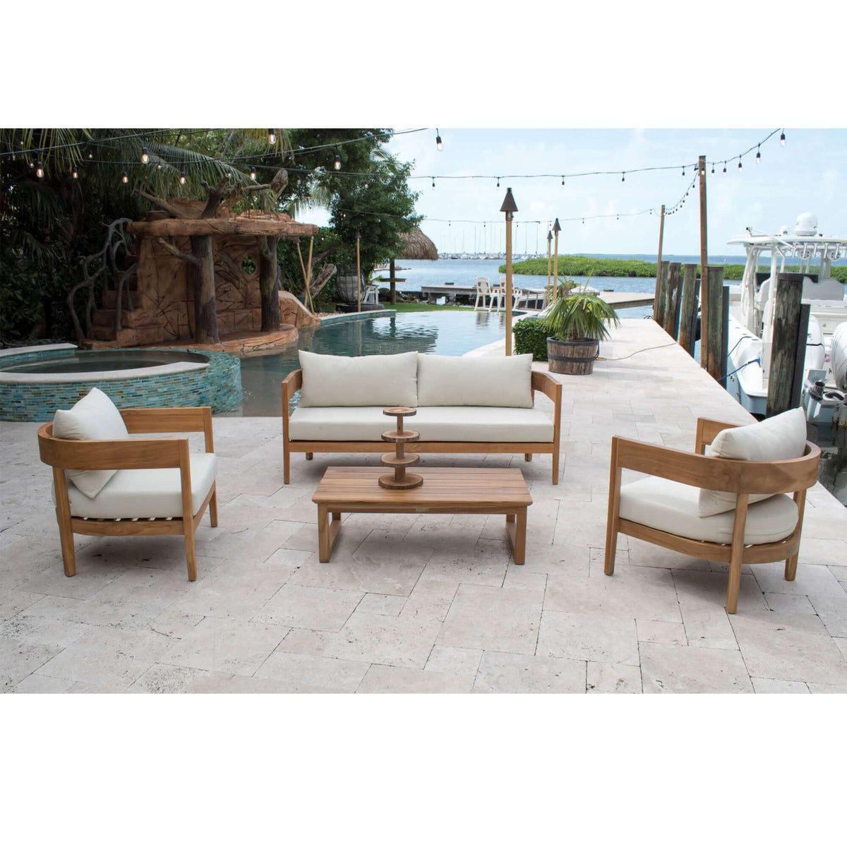 Panama Jack 5-piece outdoor seating set made with Grade-A teak wood