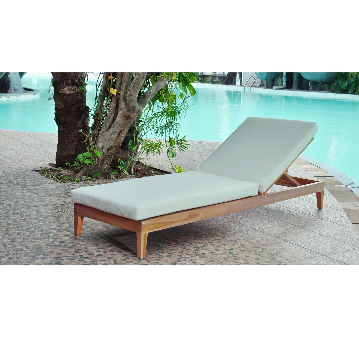 Panama Jack Grade-A Teak wood outdoor chaise lounge with cushion