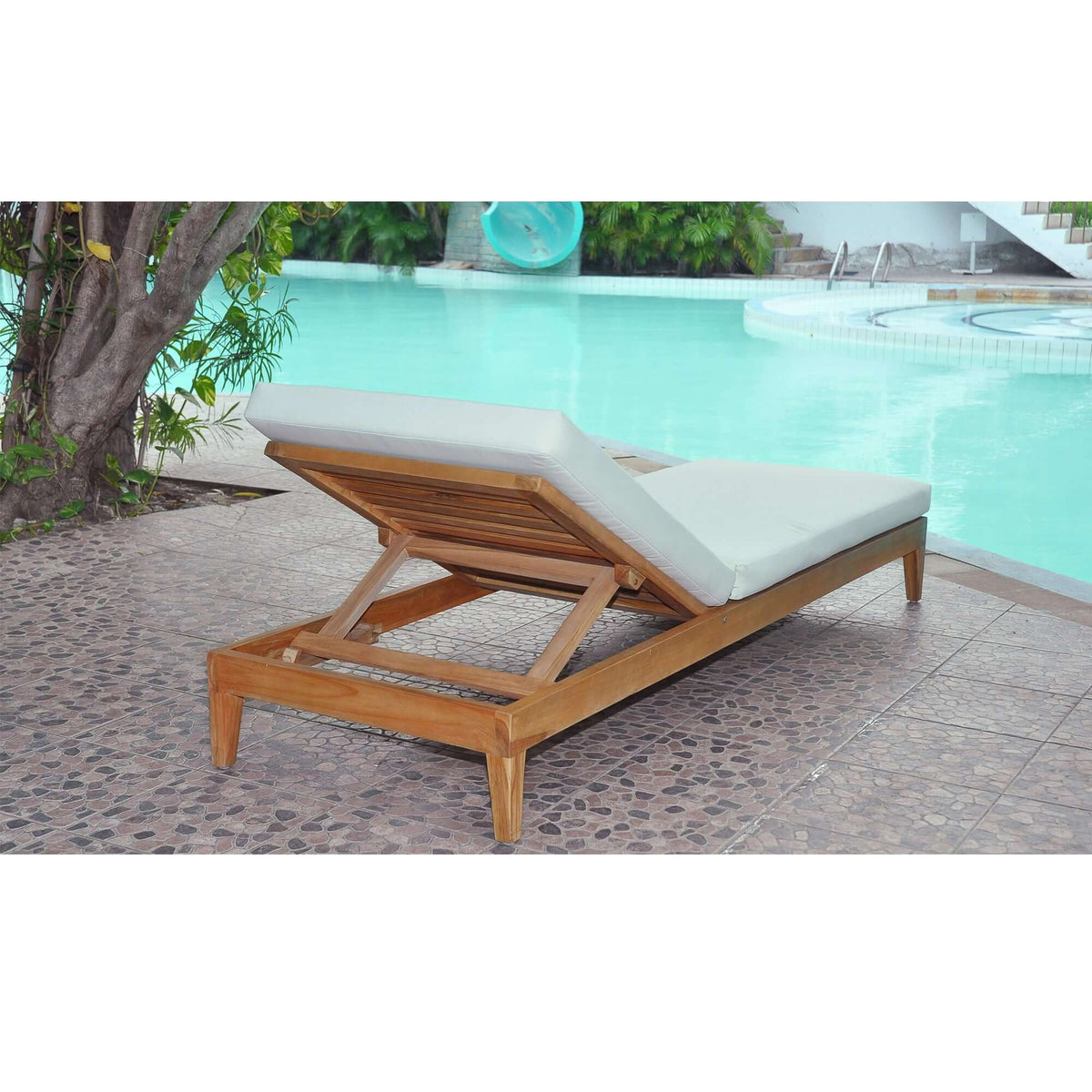 Panama Jack Grade-A Teak wood outdoor chaise lounge with cushion