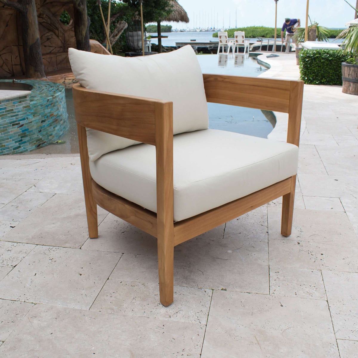 Panama Jack Grade-A Teak wood outdoor lounge chair with cushion