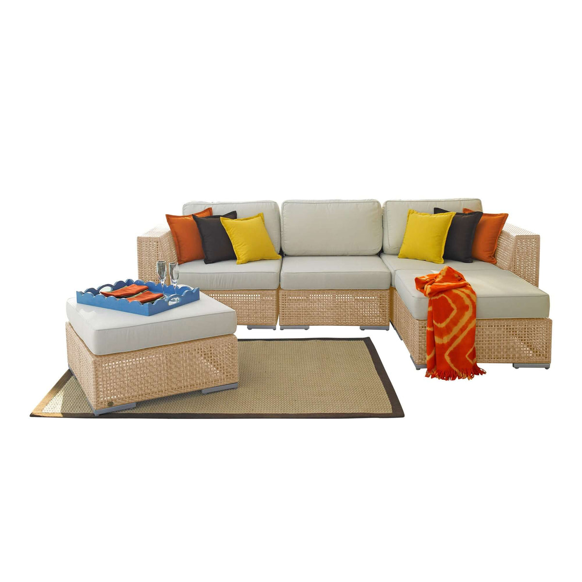 Panama Jack 5-piece outdoor sectional set crafted with aluminum frames and commercial quality fiber weaving