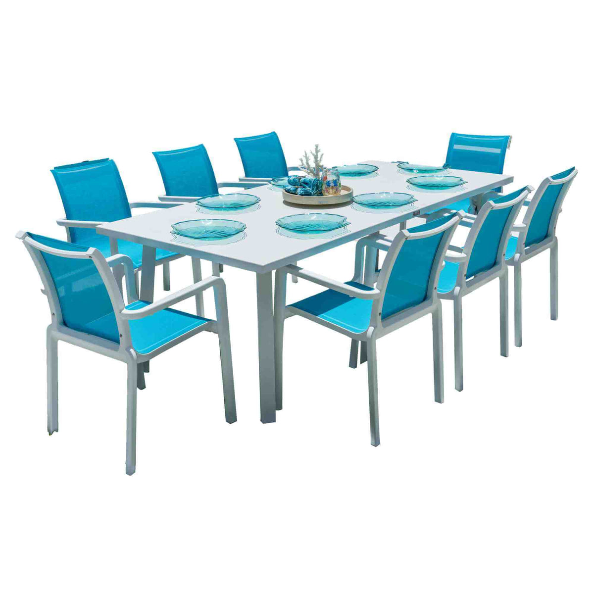 Panama Jack 9-piece outdoor dining set with stackable chairs and glass top included