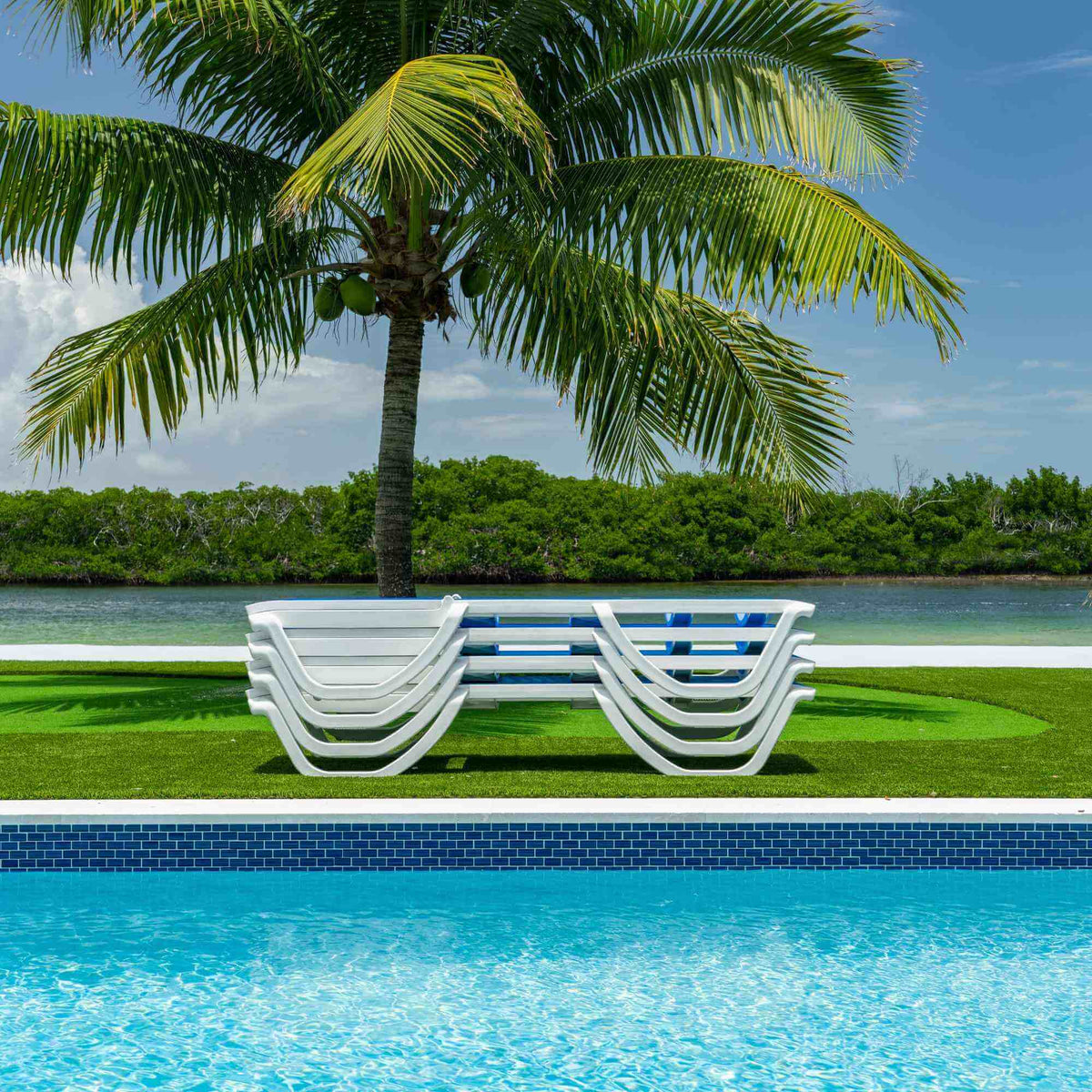 Panama Jack 3-piece outdoor chaise loungers set that are stackable with an adjustable back rest