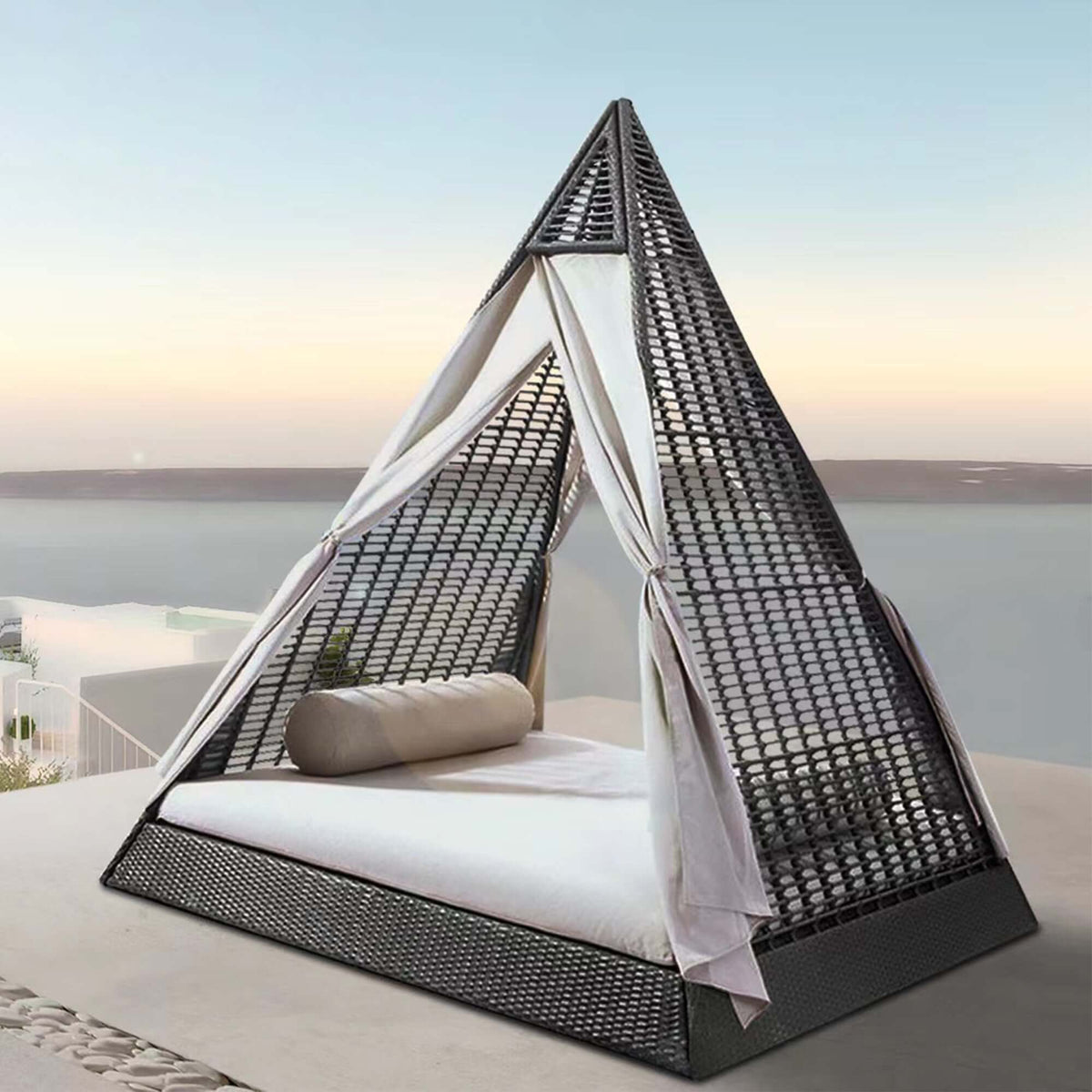 Panama Jack outdoor daybed with removable drapery panels built with commercial grade construction