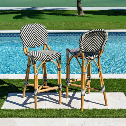 Panama Jack indoor or sunroom black & white set of 2 counter stools with supportive backrest and footrest