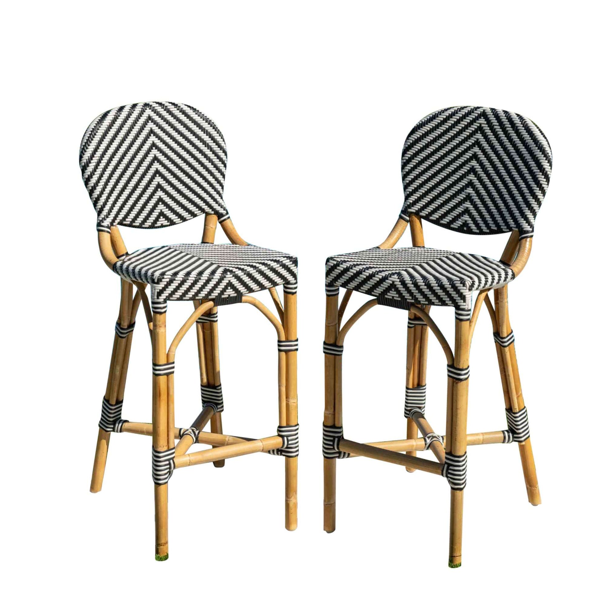 Panama Jack indoor or sunroom black & white set of 2 counter stools with supportive backrest and footrest