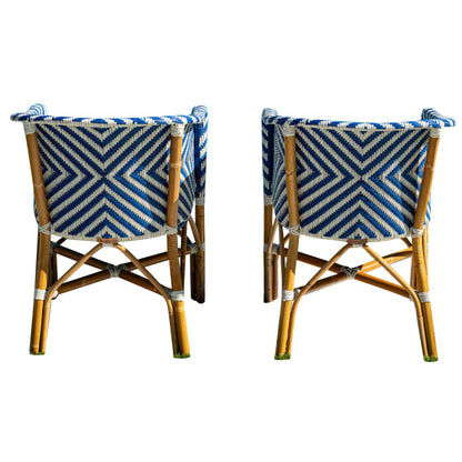 Blue & White bistro loveseat made from synthetic weave and natural rattan