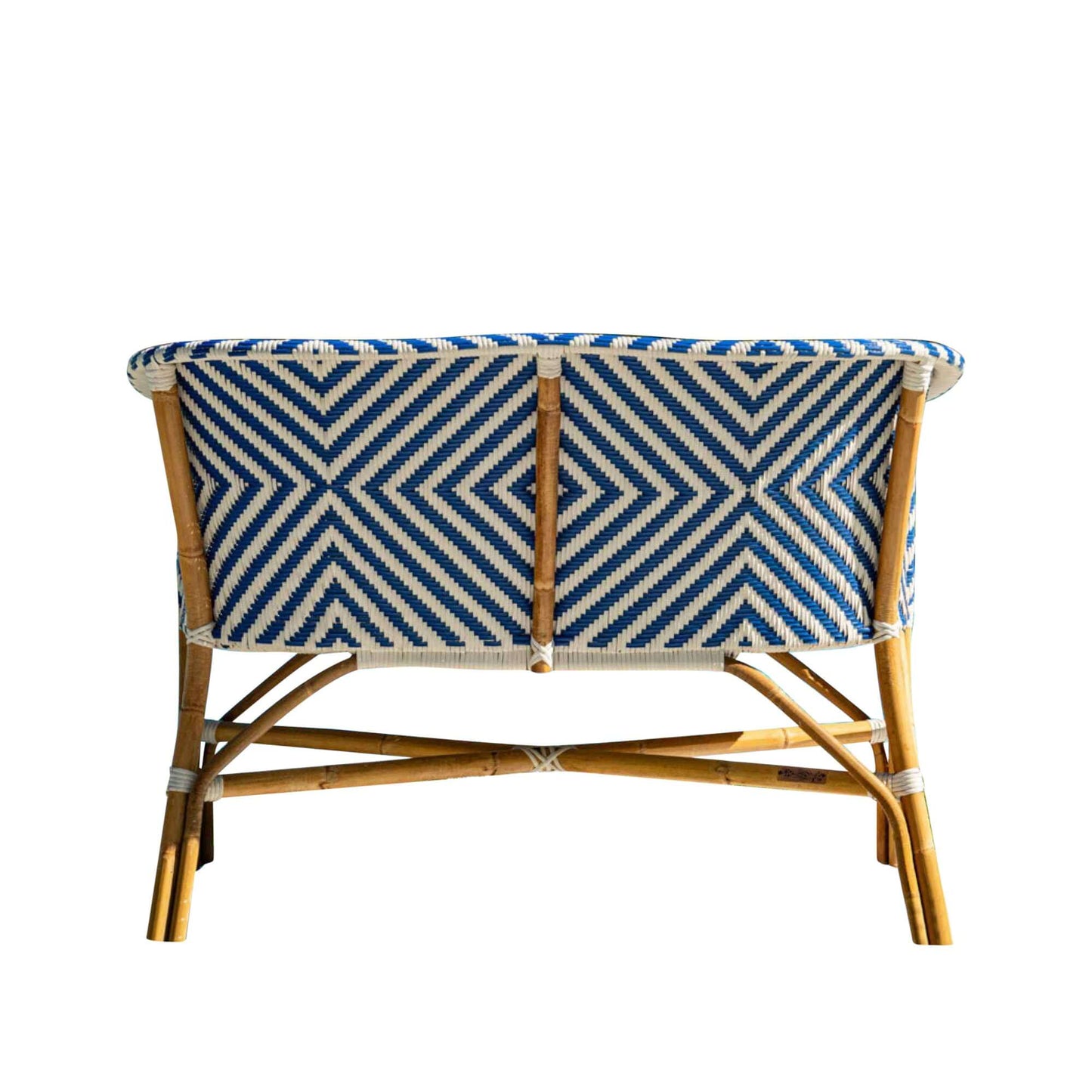 Blue & White synthetic weave with natural rattan frame bistro loveseat