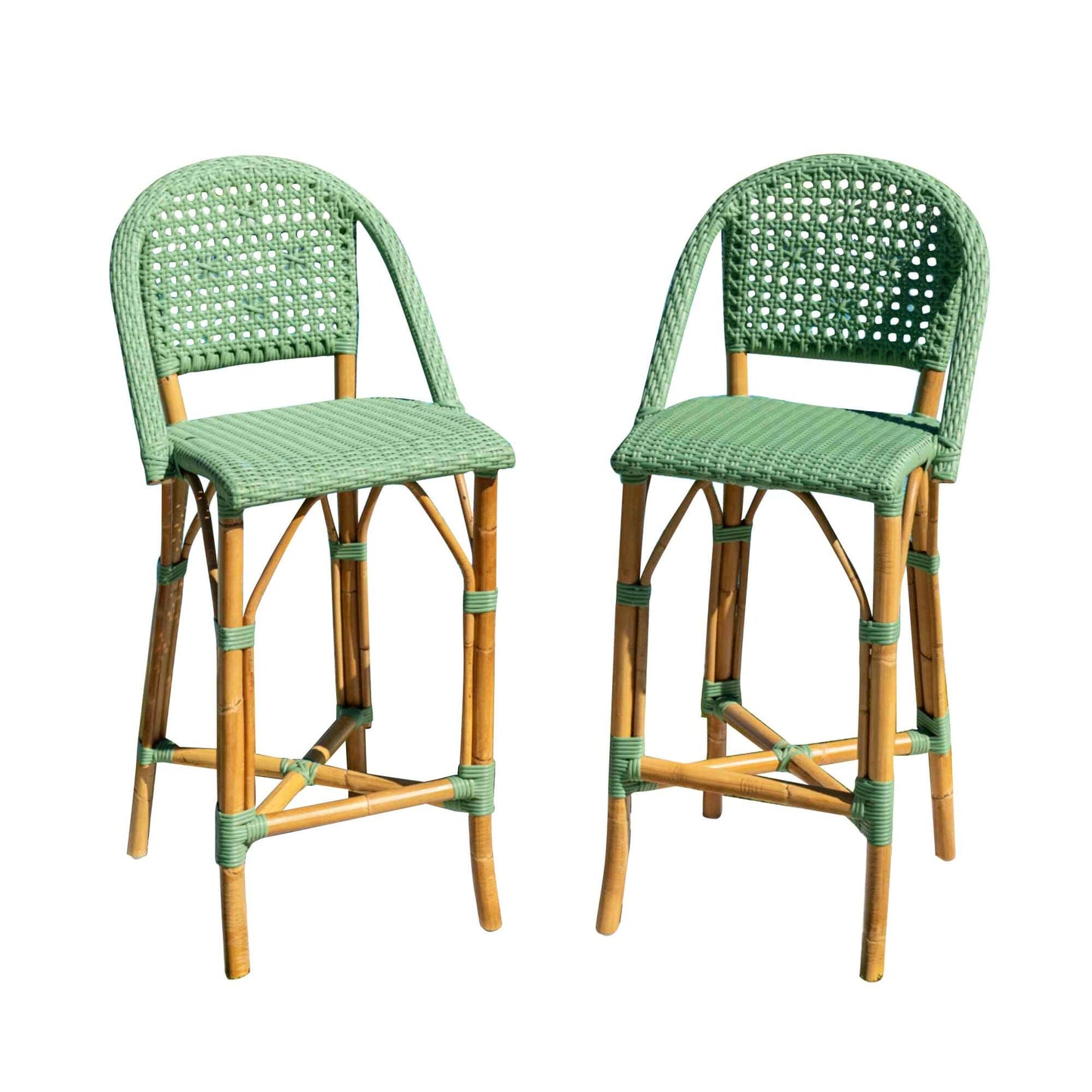 Panama Jack indoor or sunroom green & white set of 2 counter stools with supportive backrest and footrest