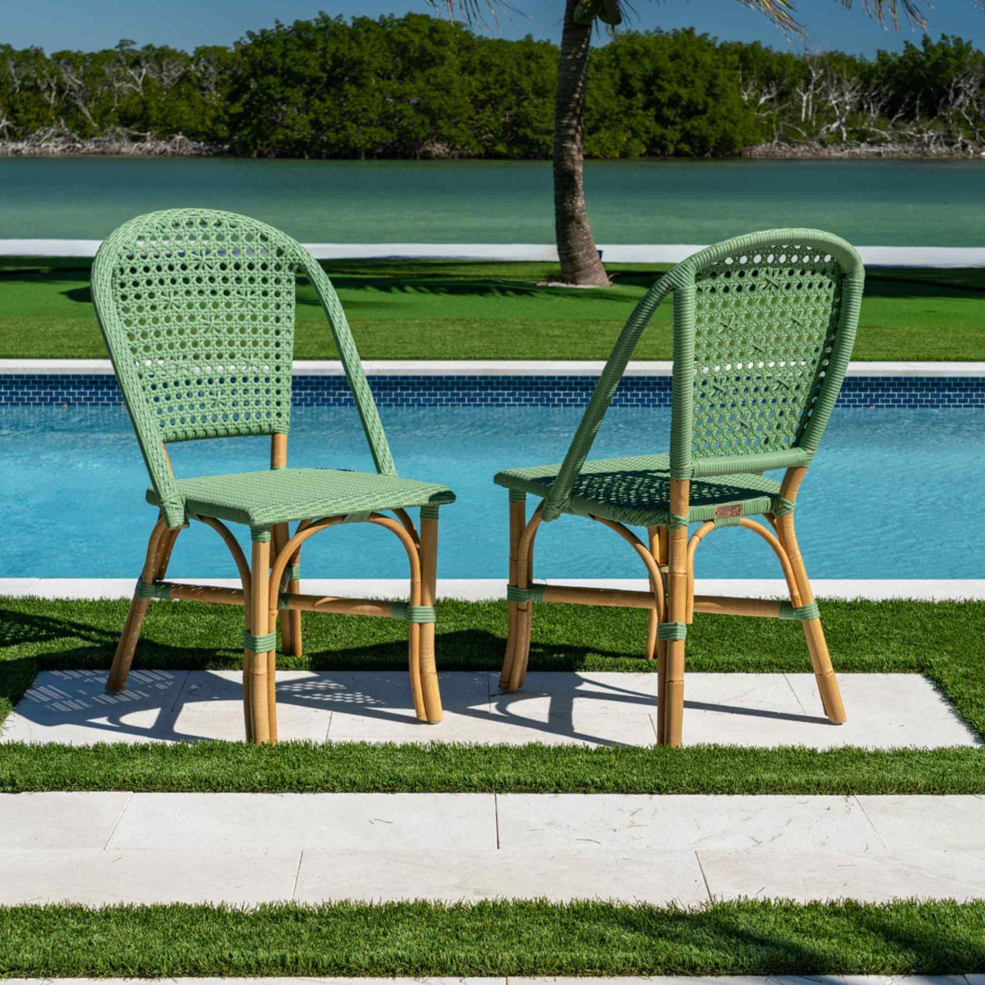 Panama Jack set of 2 green sunroom and indoor side chairs that are lightweight and compact design