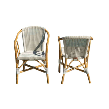 White indoor and sunroom set of 2 bistro armchairs compact size ideal for smaller spaces or bistro dining setups