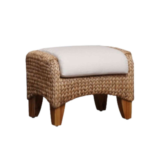 Indoor or sunroom ottoman crafted with natural seagrass and durable wooden legs