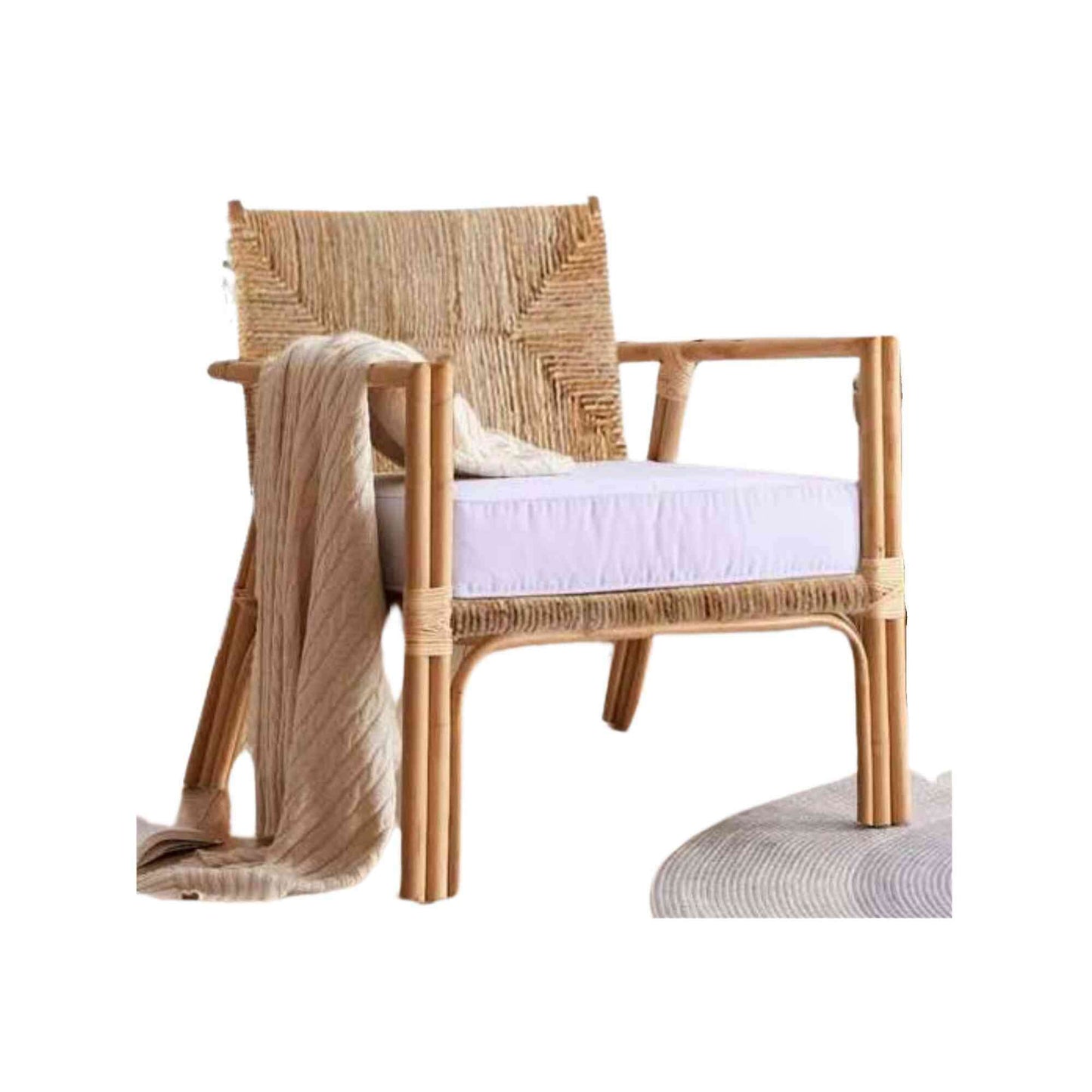 Panama Jack indoor or sunroom armchair crafted with a natural rope frame for a coastal-inspired look